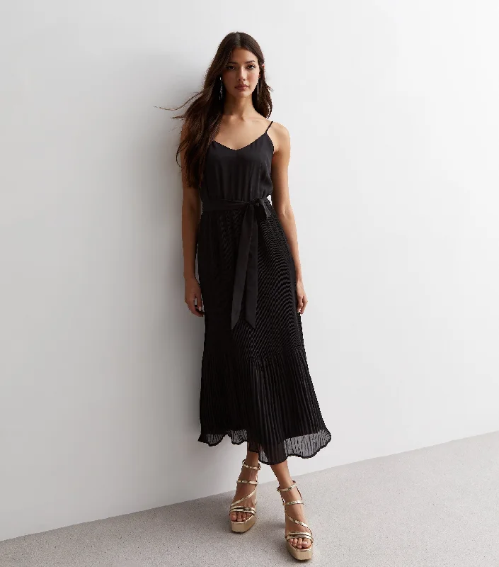 Black Cami Top Pleated Midi Dress