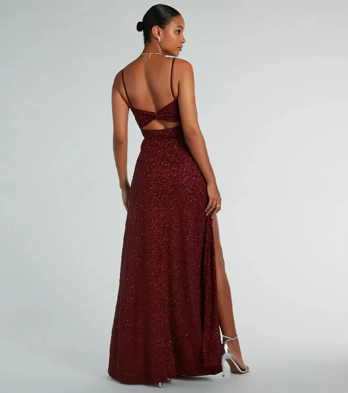 Elizabeth Cutout A-Line Slit Glitter Formal Dress