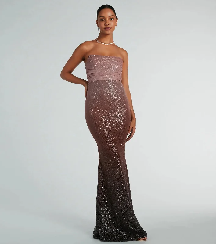 Farrah Strapless Mermaid Glitter Ombre Formal Dress