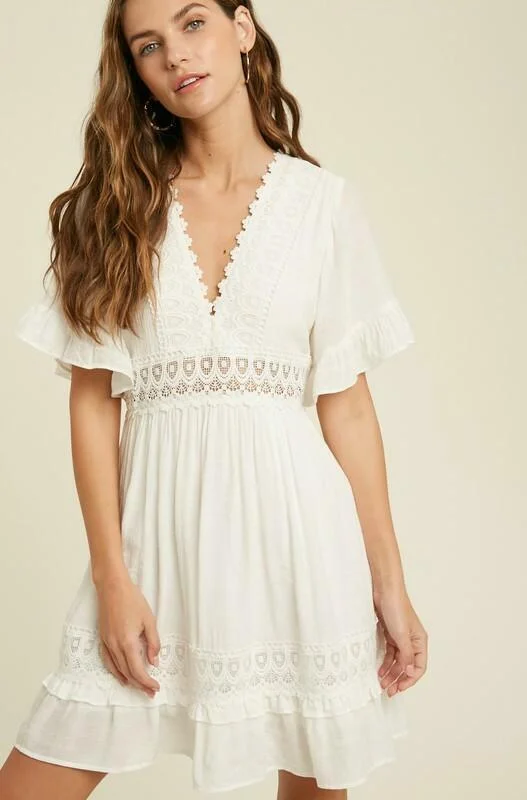 Heart Of Soul Ivory Short Sleeve Mini Dress