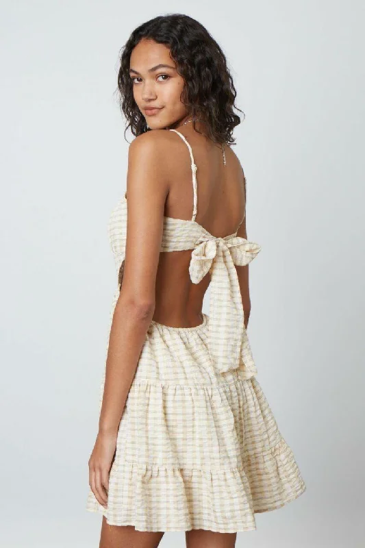 Juliet Yellow Stripe Print Backless Ruffled Mini Dress