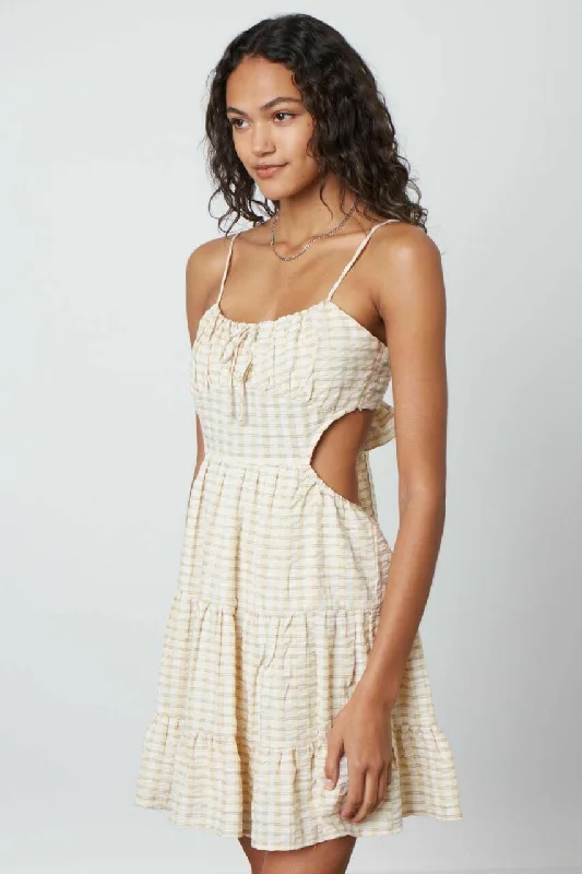 Juliet Yellow Stripe Print Backless Ruffled Mini Dress