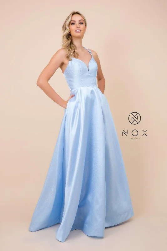 Long A-Line Satin Prom Dress Evening Gown