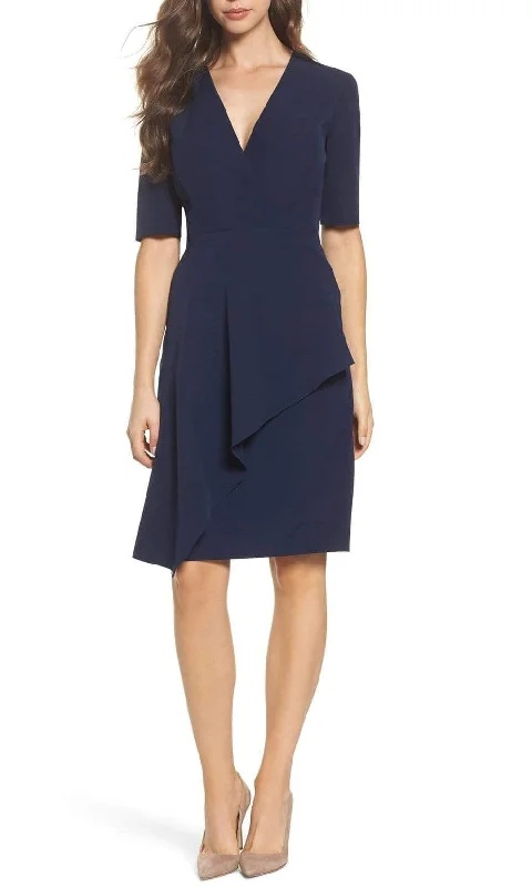 Maggy London - G3278M Elbow Sleeve Ruffle Wrap Sheath Dress