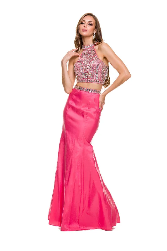 SPARKLY GEM EMBELLISHED HALTER TWO-PIECE WITH MERMAID GOWN NX8129