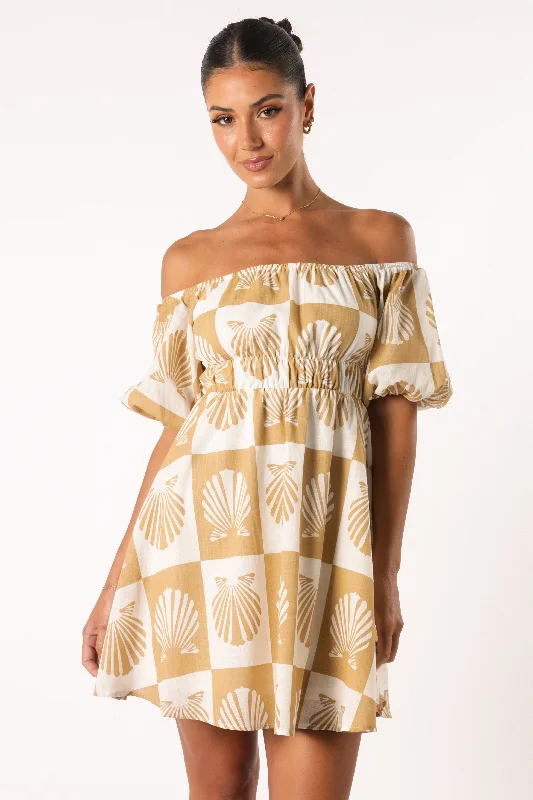 Rocco Off Shoulder Mini Dress - Tan