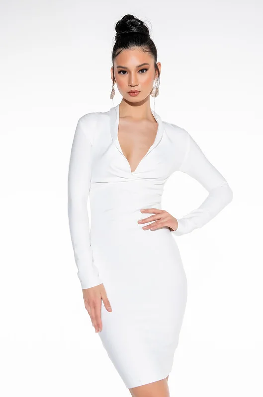 CELESTE LOW V BANDAGE MIDI DRESS