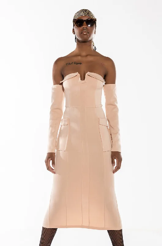 TAKE ME TO DINNER SOFT PONTE MIDI DRESS